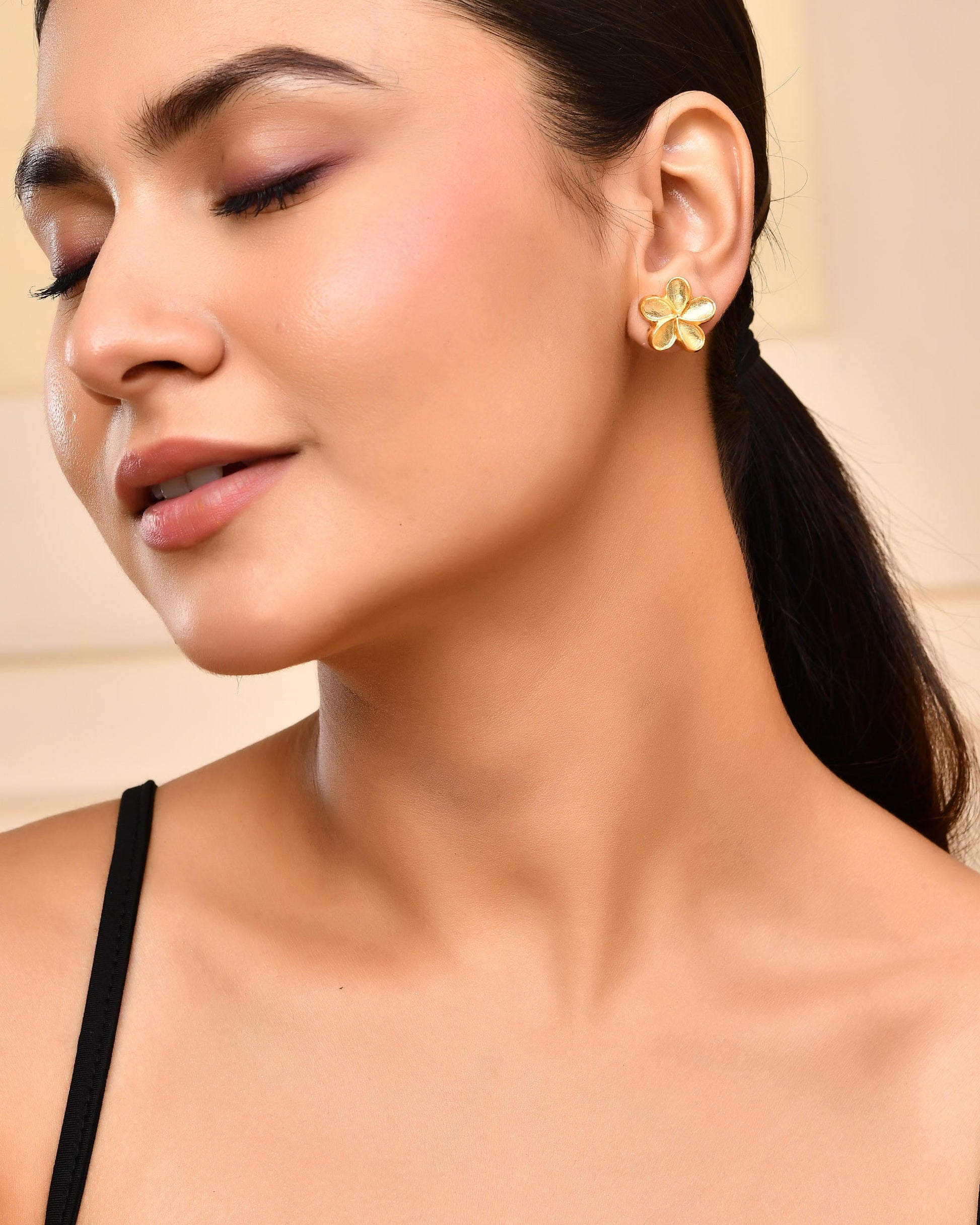 VOJ Gold-Polished Flower Shape Anti Tarnish Studs Earrings - Swadesiicart