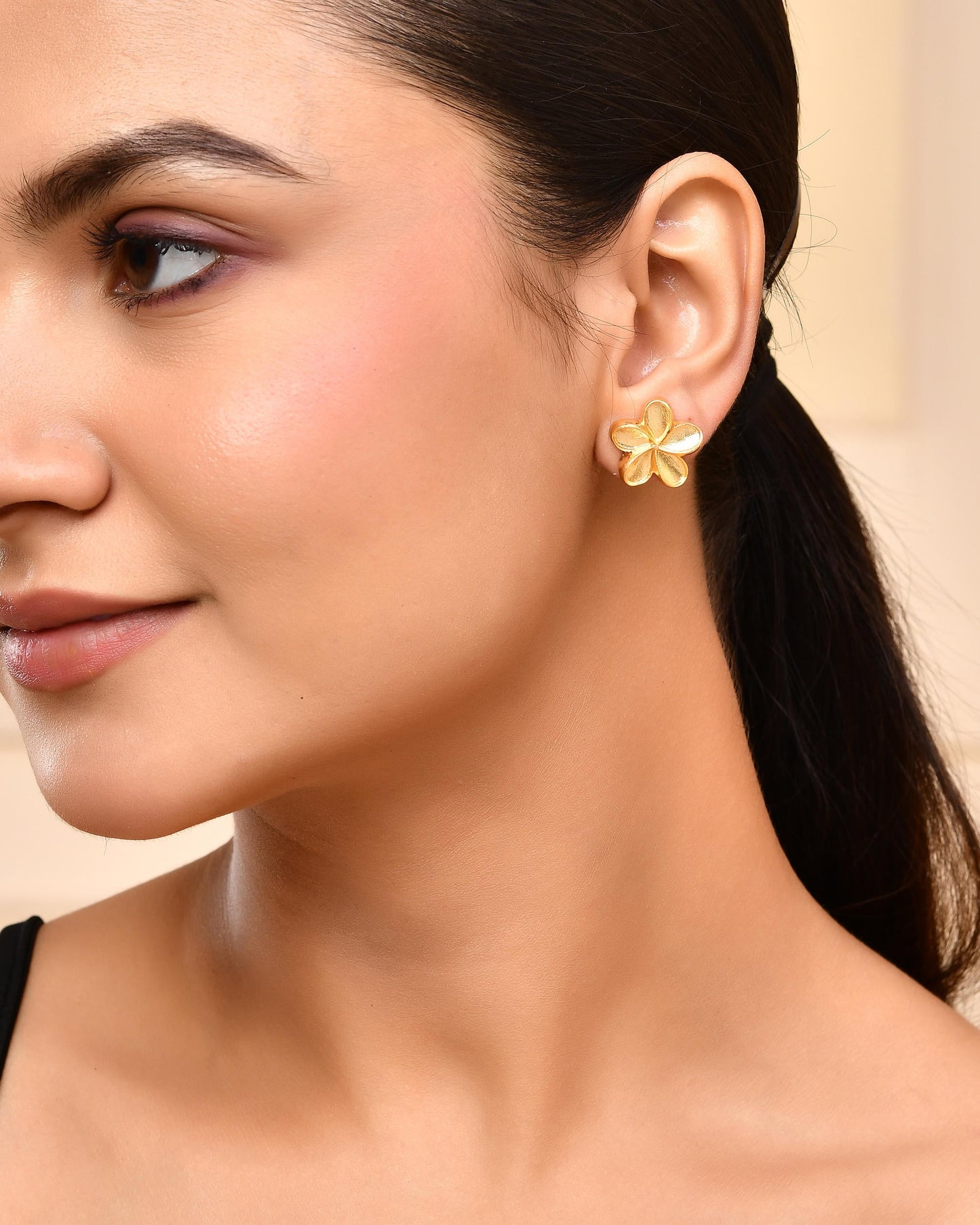 VOJ Gold-Polished Flower Shape Anti Tarnish Studs Earrings - Swadesiicart