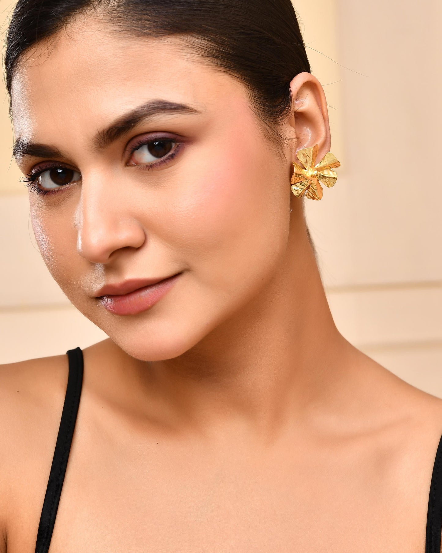 VOJ Gold-Toned Floral Studs Earrings - Swadesiicart