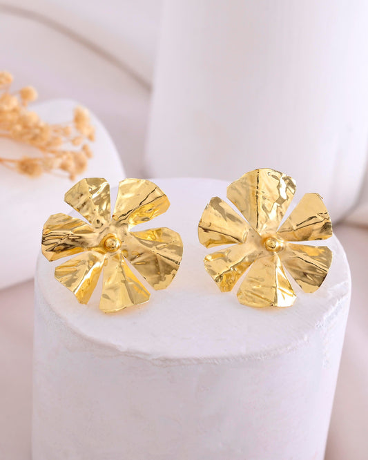 VOJ Gold-Toned Floral Studs Earrings - Swadesiicart