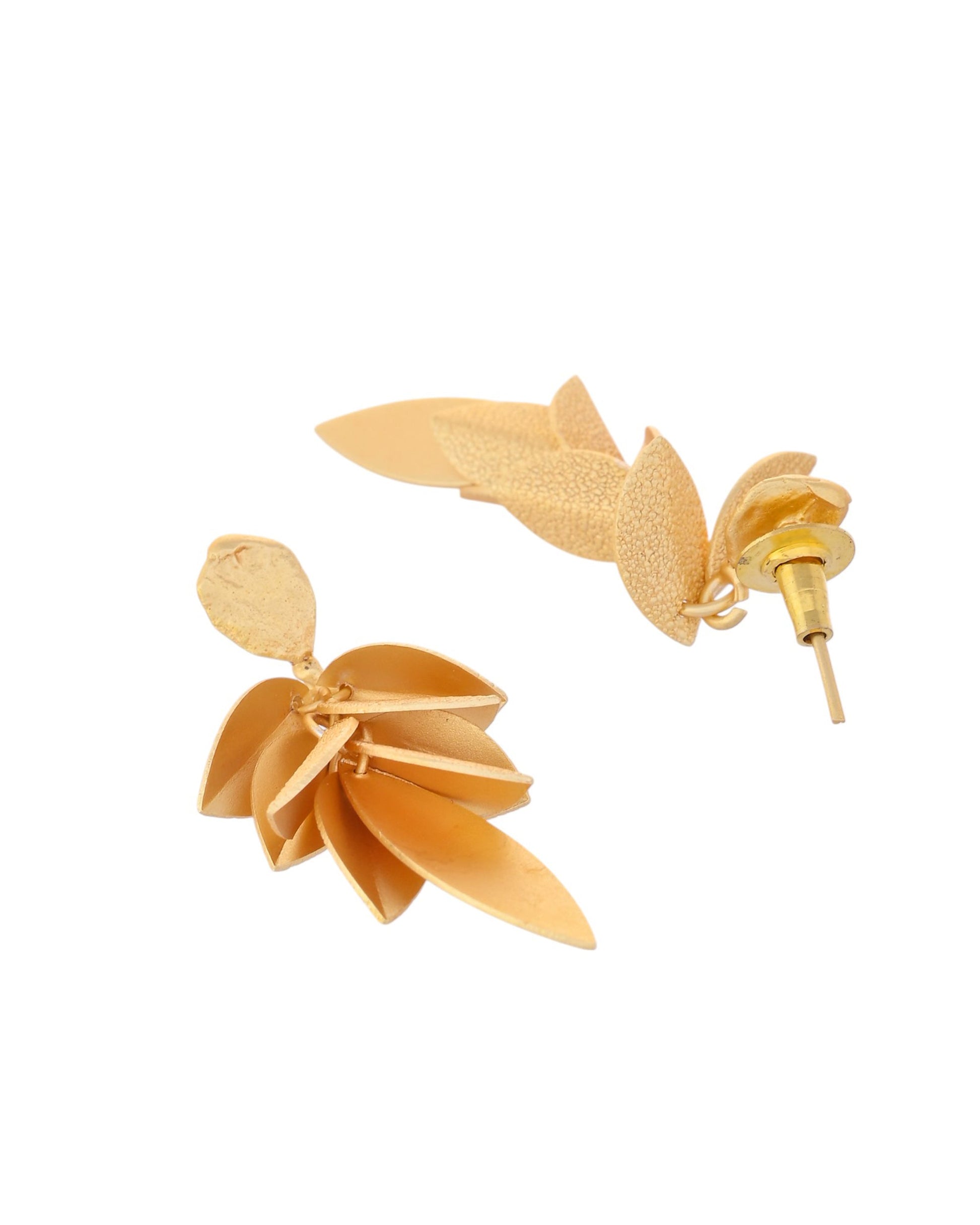 VOJ Gold-Toned Anti Tarnish Leafs Drop Earrings - Swadesiicart