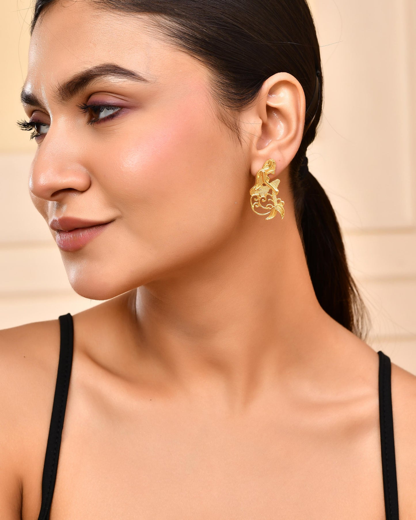 VOJ Gold-Toned Marmaid Shape Anti Tarnish Earrings - Swadesiicart