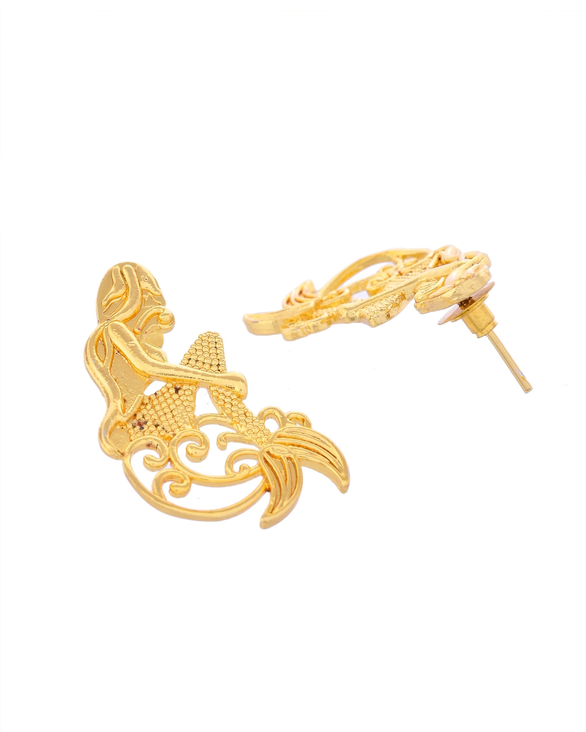 VOJ Gold-Toned Marmaid Shape Anti Tarnish Earrings - Swadesiicart