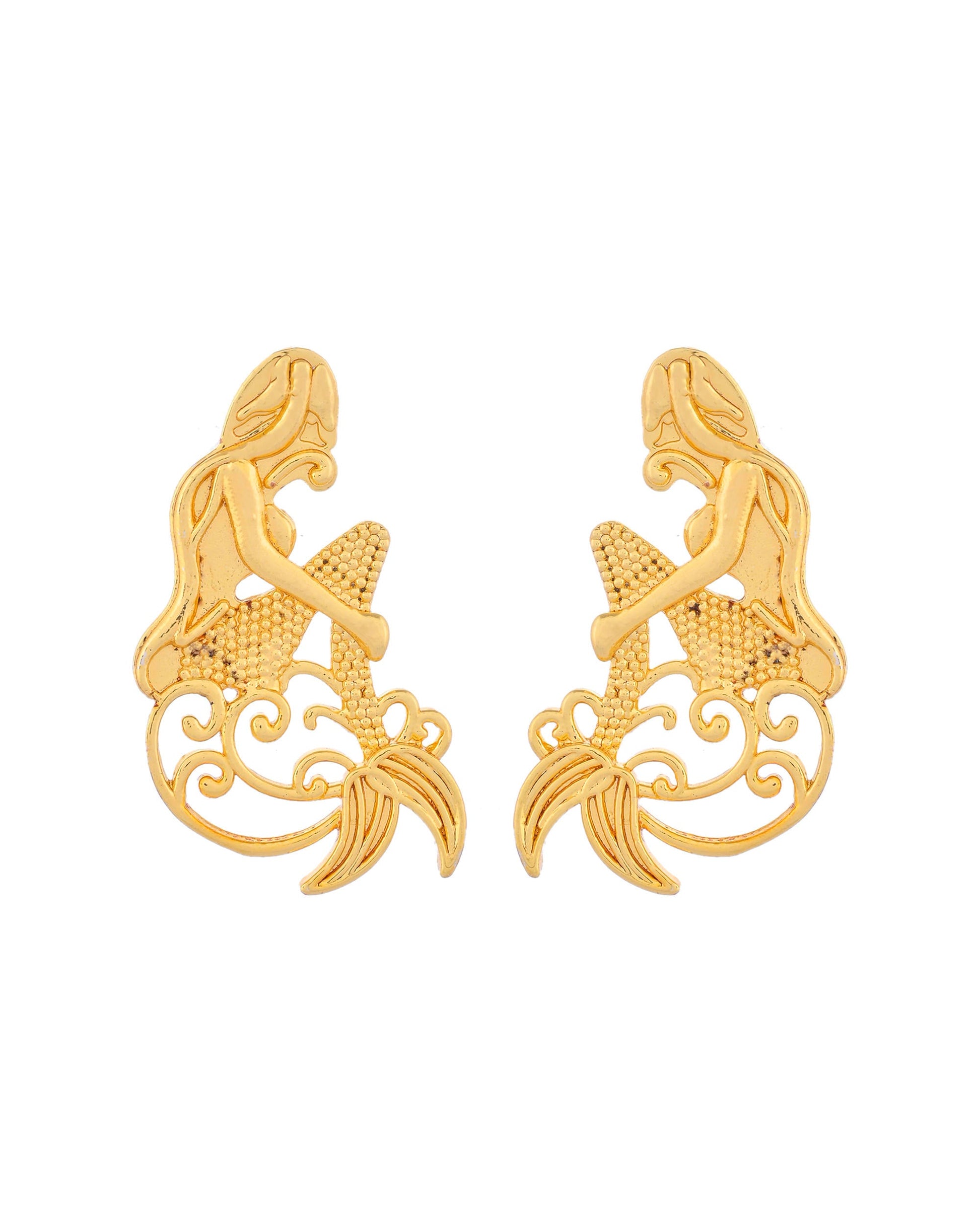 VOJ Gold-Toned Marmaid Shape Anti Tarnish Earrings - Swadesiicart