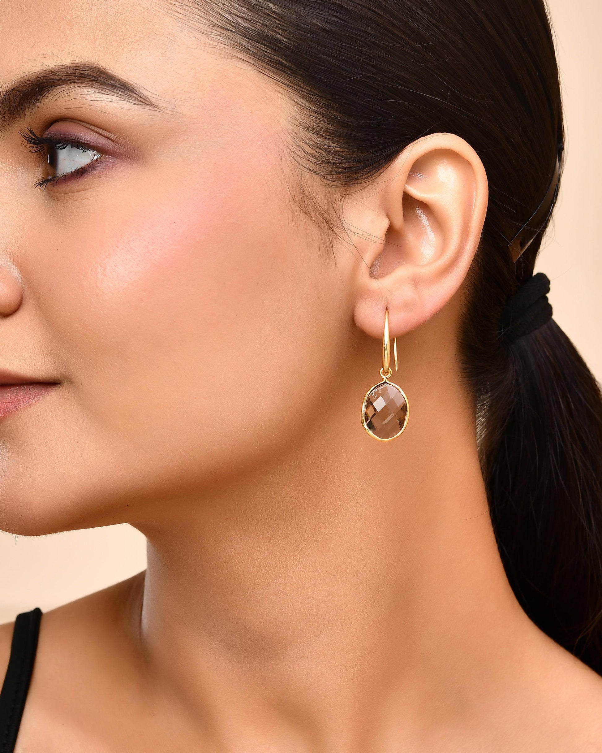 VOJ Gold-Polished Classic Stone Studded Drop Earrings - Swadesiicart