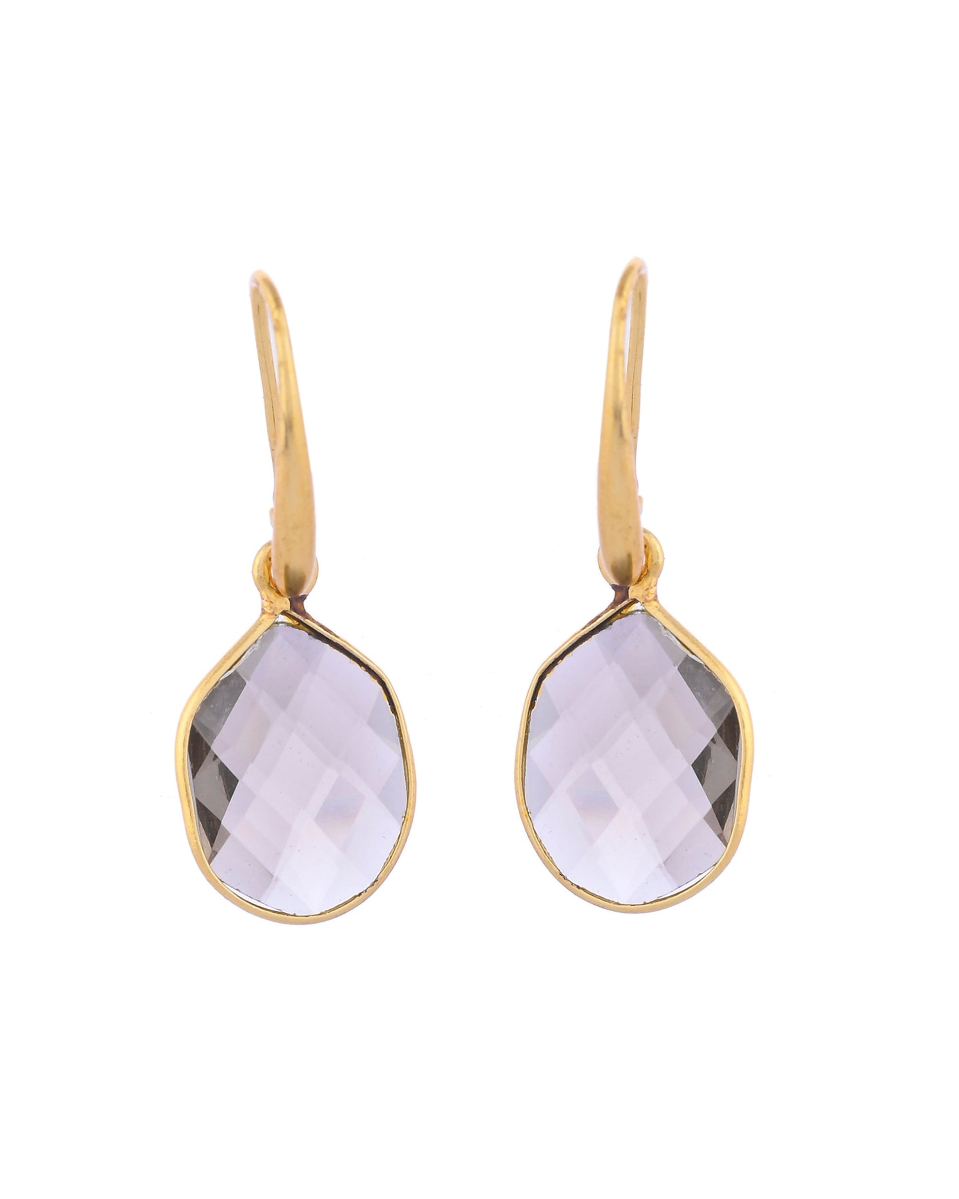 VOJ Gold-Polished Classic Stone Studded Drop Earrings - Swadesiicart