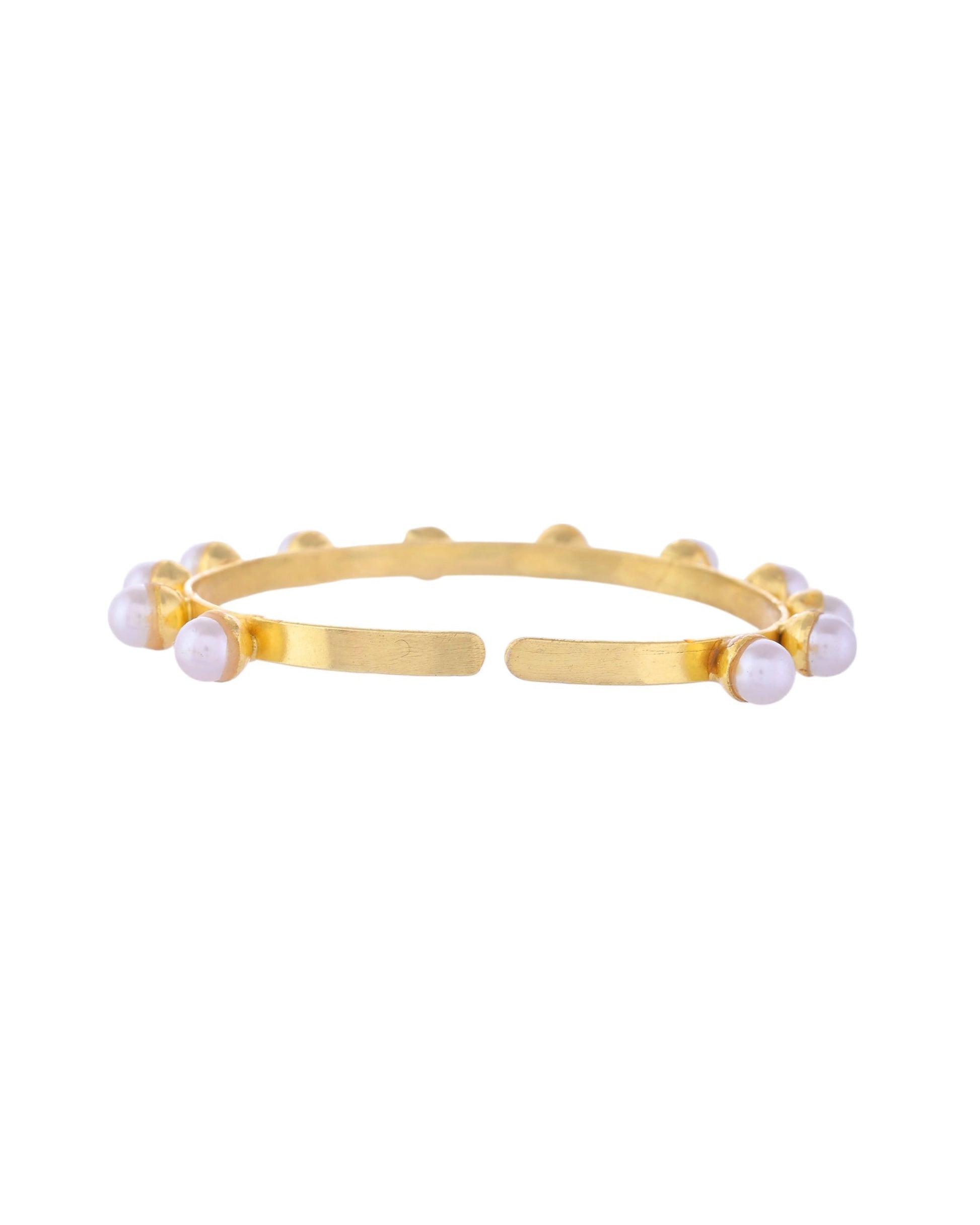 VOJ Gold-Polished Pearl Studded Kada Barcelet - Swadesiicart