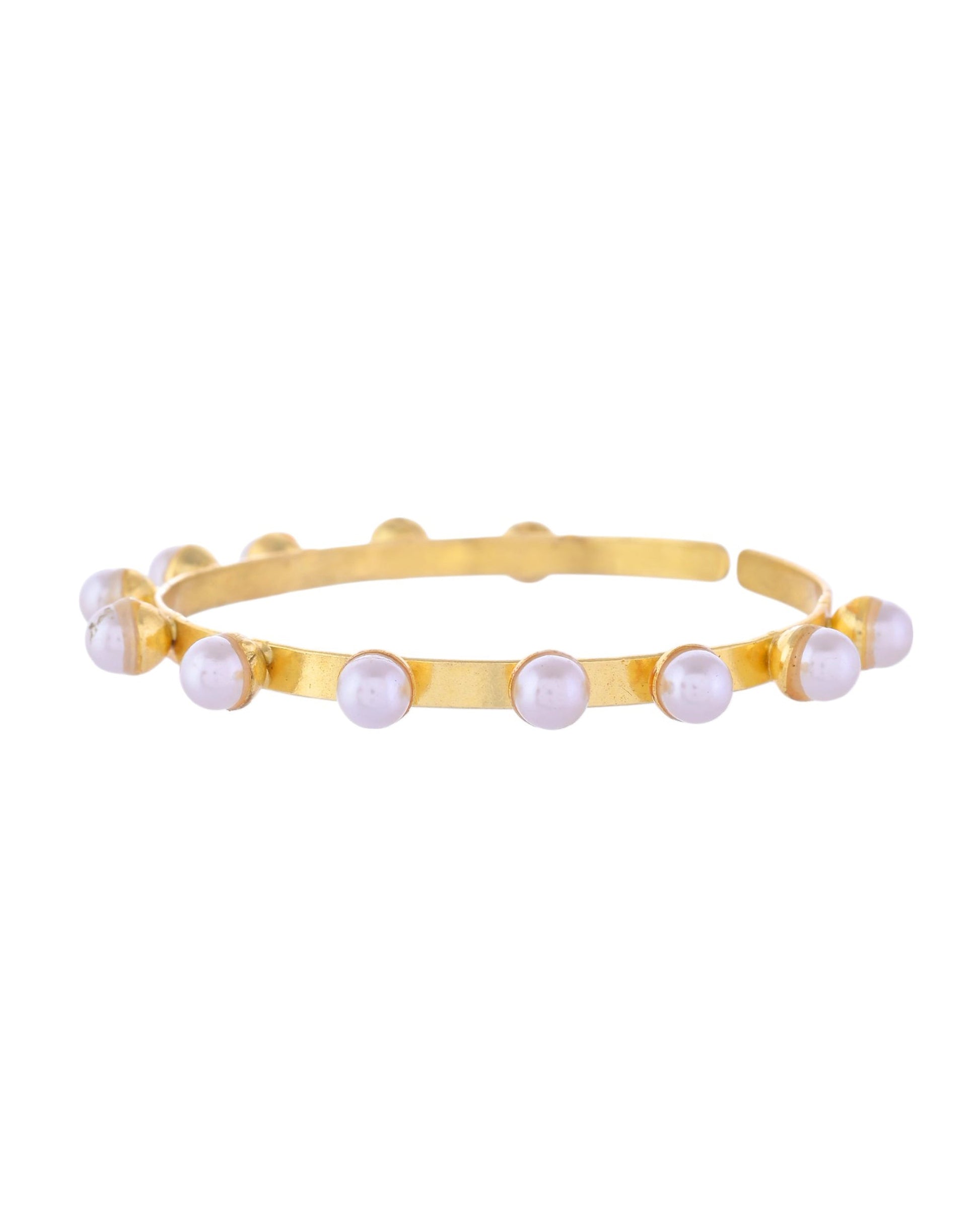 VOJ Gold-Polished Pearl Studded Kada Barcelet - Swadesiicart