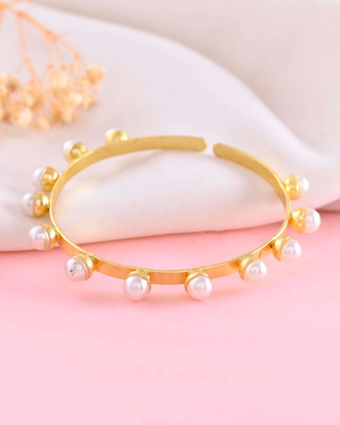 VOJ Gold-Polished Pearl Studded Kada Barcelet - Swadesiicart