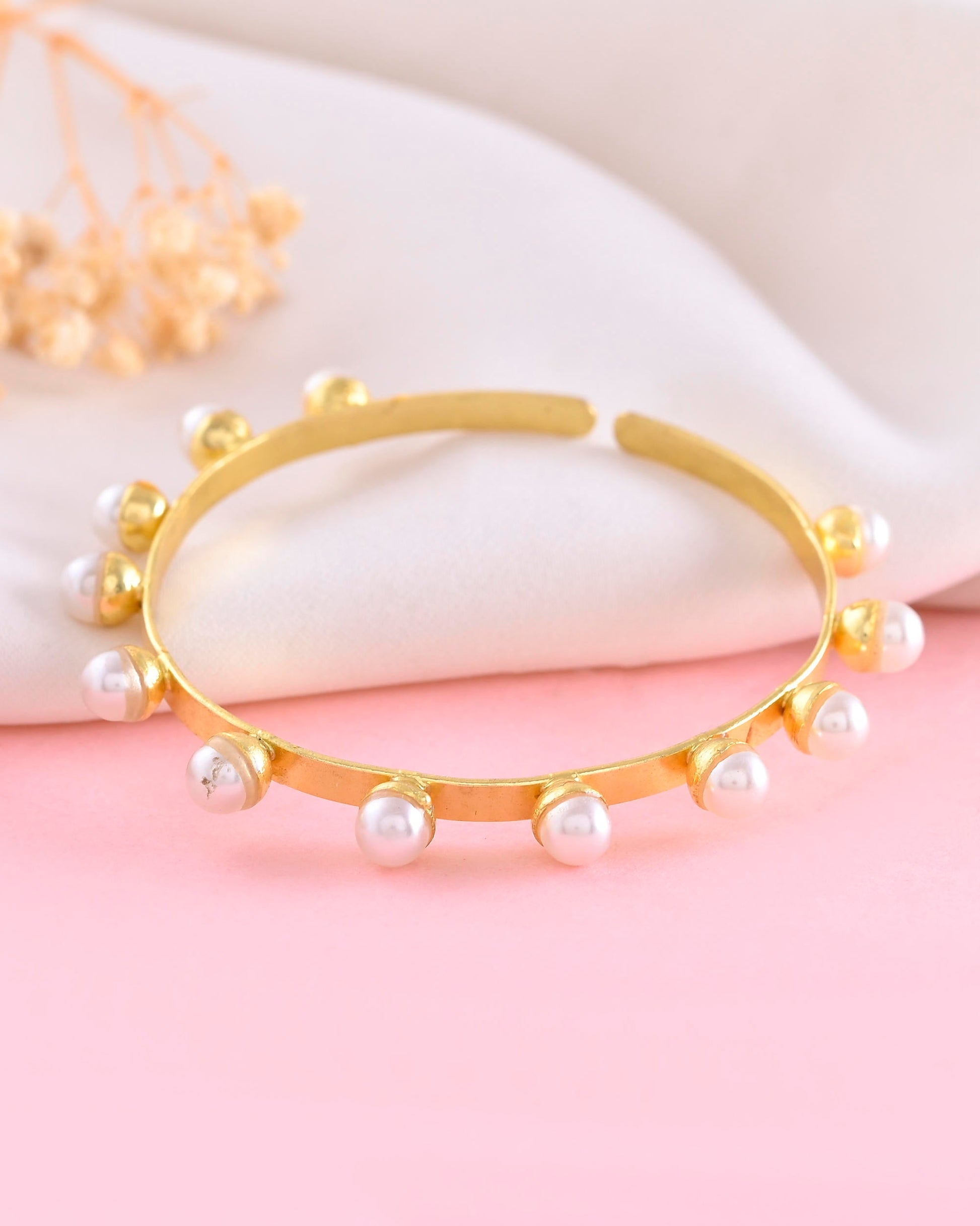VOJ Gold-Polished Pearl Studded Kada Barcelet - Swadesiicart