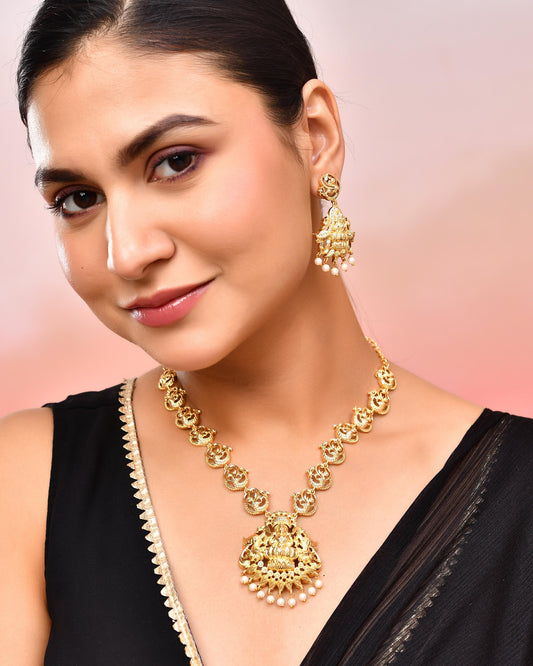 VOJ Gold-Polished Anti Tarnish Temple Jewellery Set - Swadesiicart