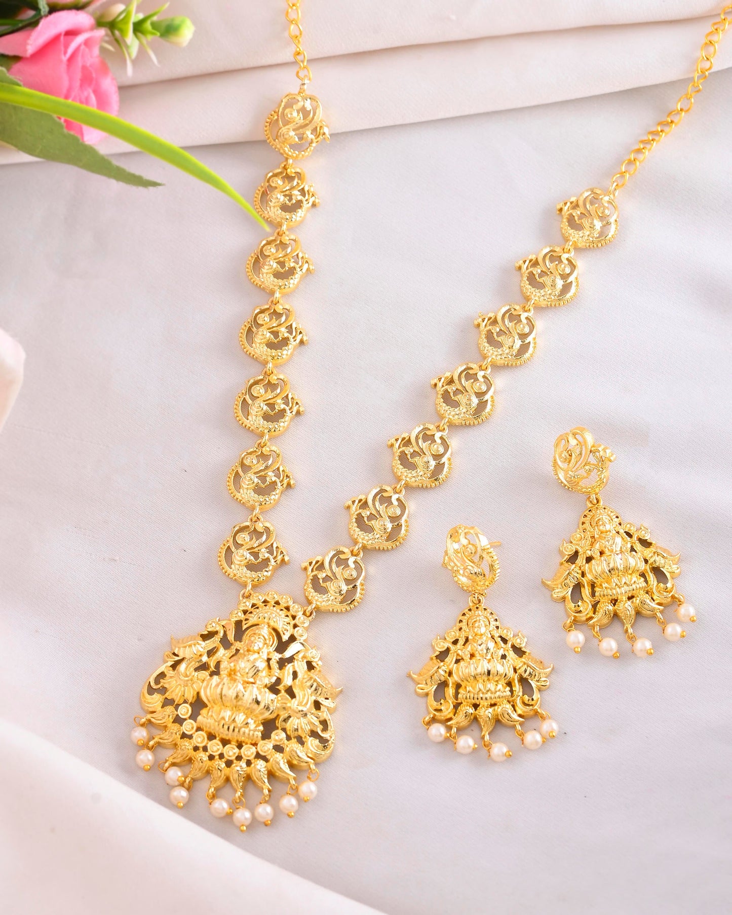 VOJ Gold-Polished Anti Tarnish Temple Jewellery Set - Swadesiicart