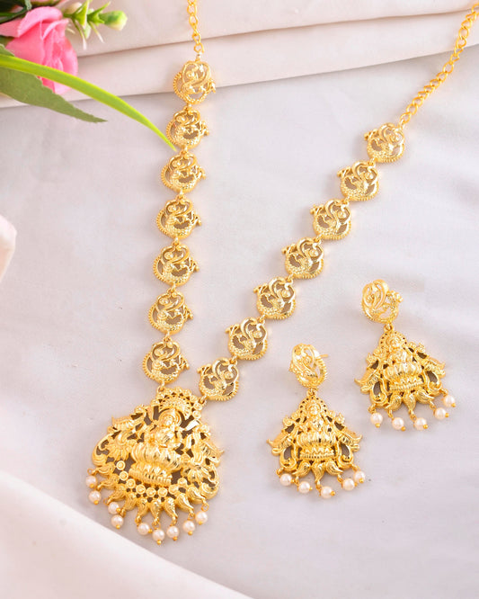 VOJ Gold-Polished Anti Tarnish Temple Jewellery Set - Swadesiicart
