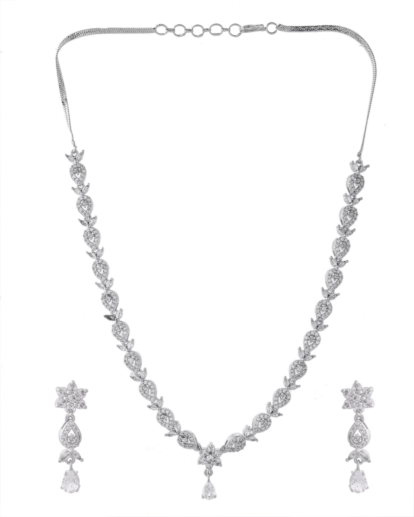 VOJ Silver Plated AD Studded Classic Jewellery Set - Swadesiicart