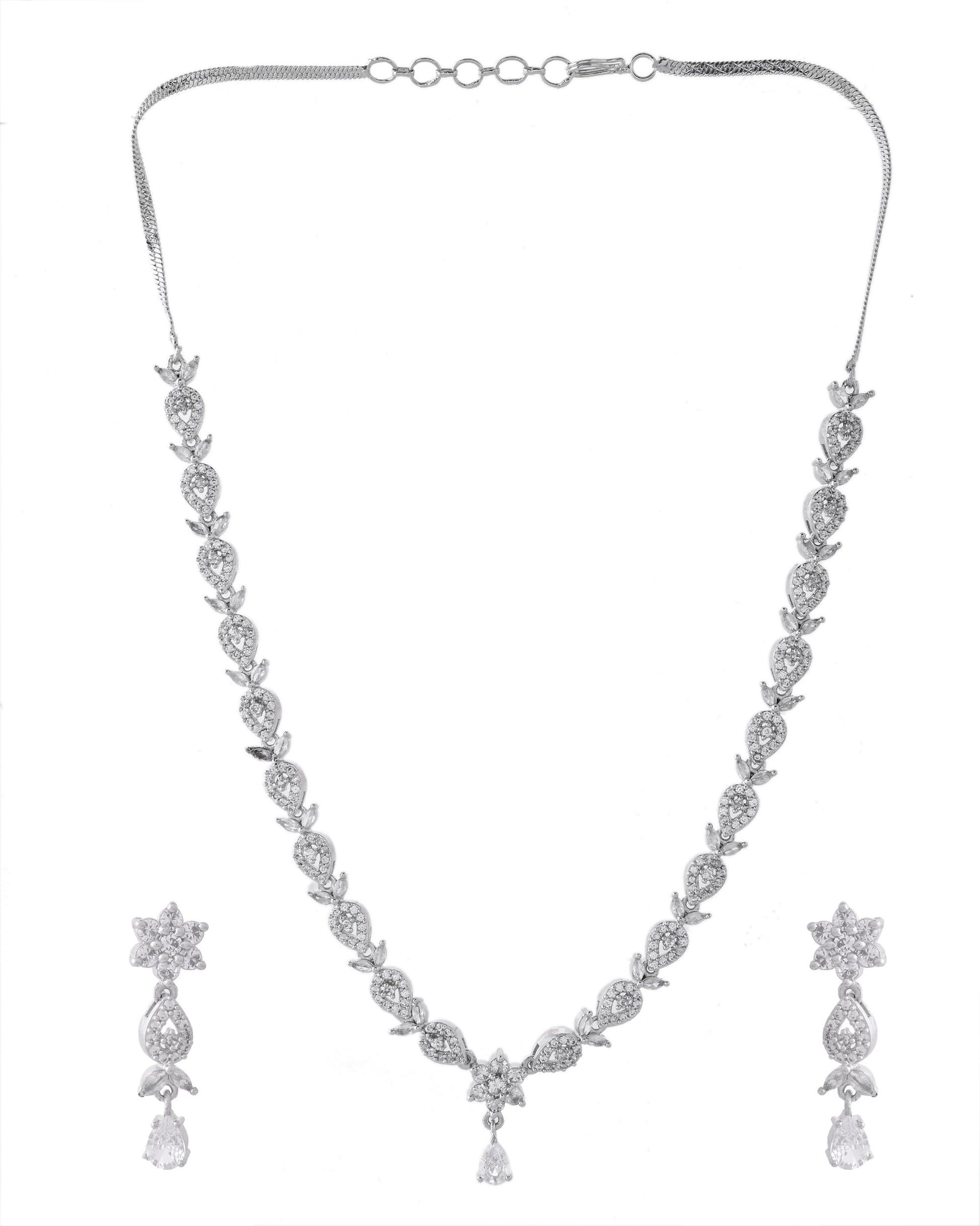 VOJ Silver Plated AD Studded Classic Jewellery Set - Swadesiicart