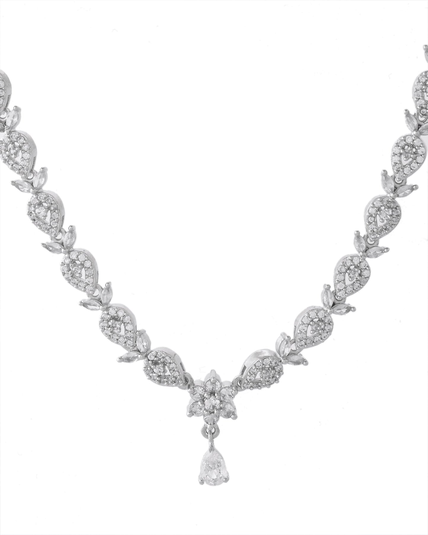 VOJ Silver Plated AD Studded Classic Jewellery Set - Swadesiicart