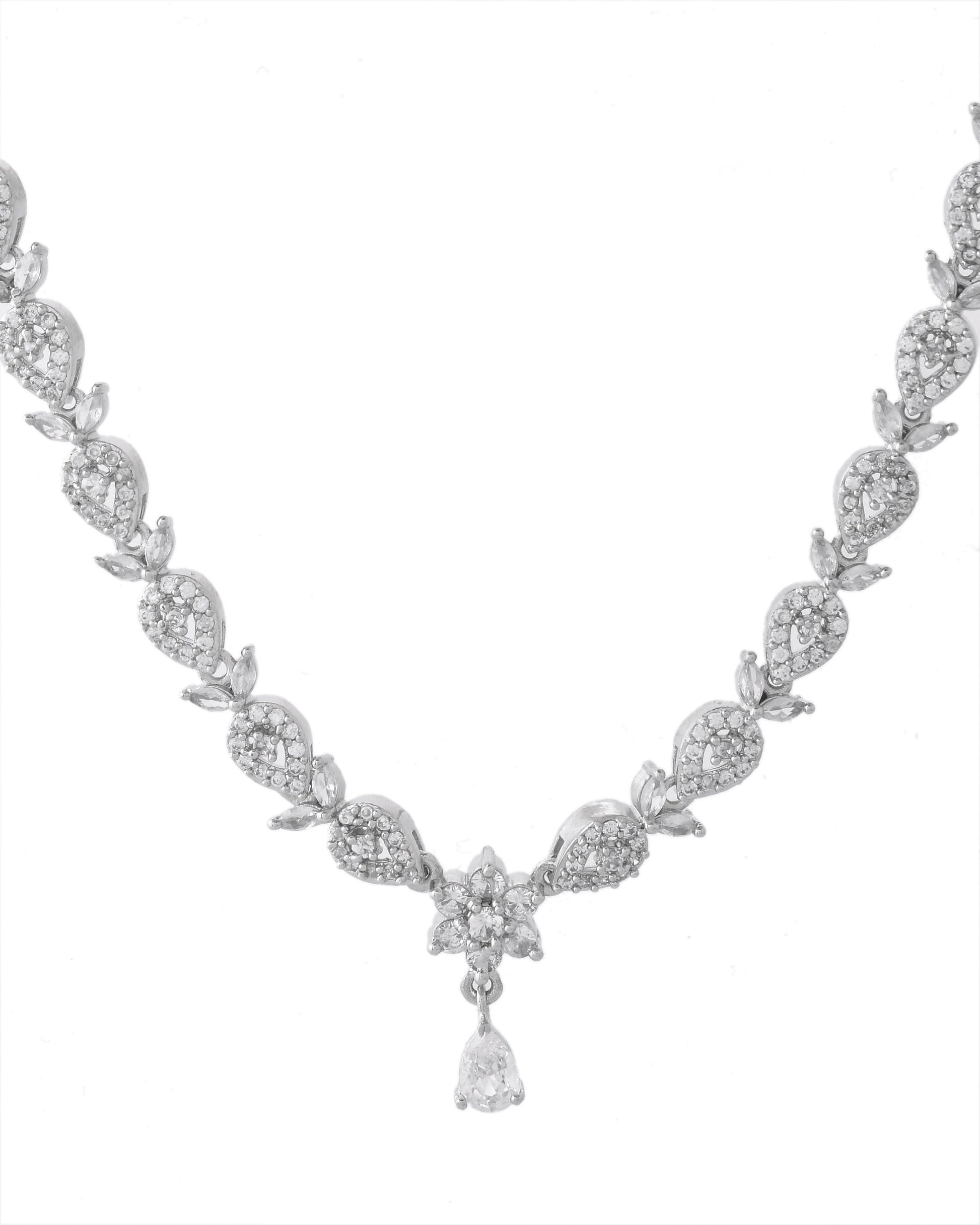 VOJ Silver Plated AD Studded Classic Jewellery Set - Swadesiicart
