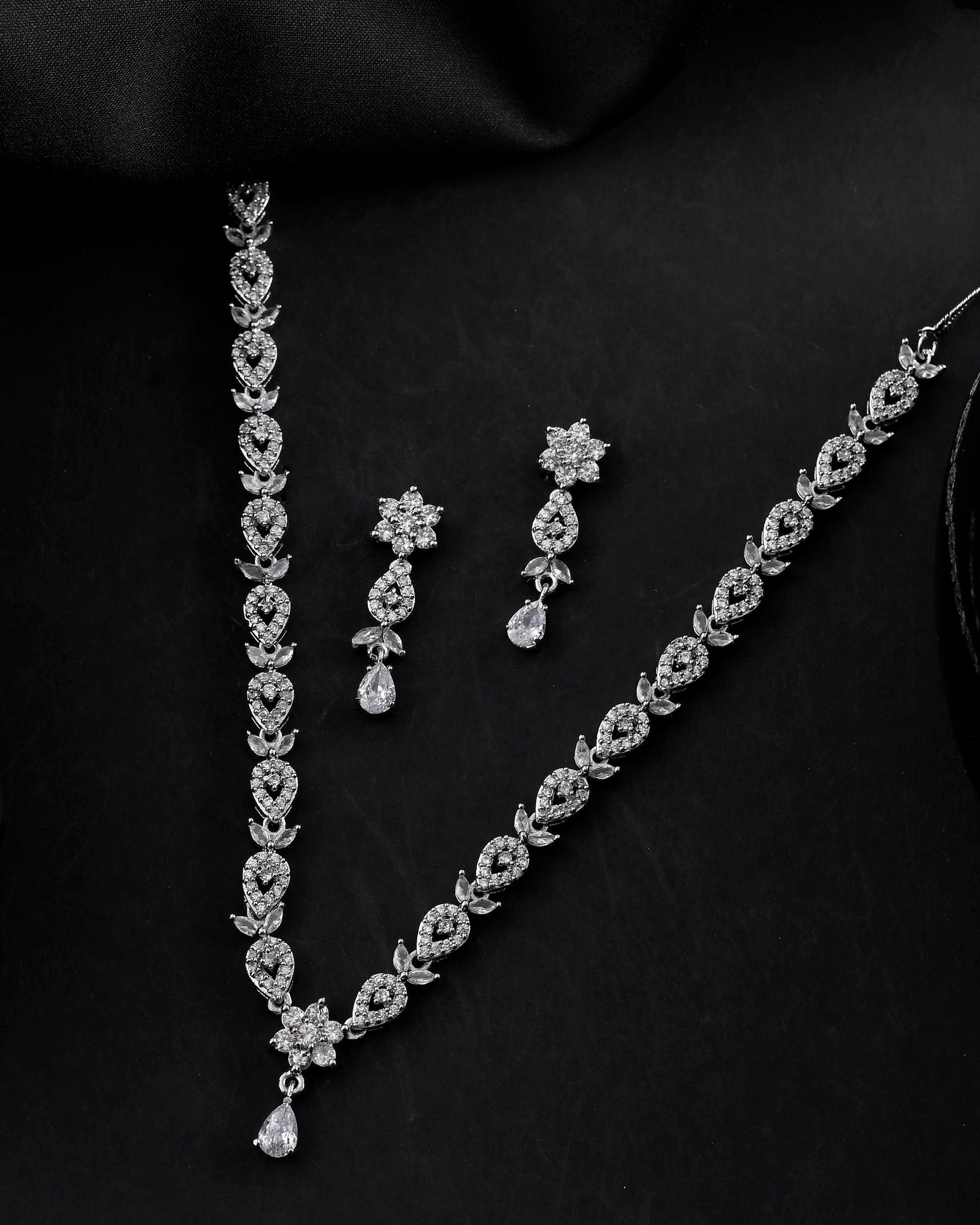 VOJ Silver Plated AD Studded Classic Jewellery Set - Swadesiicart