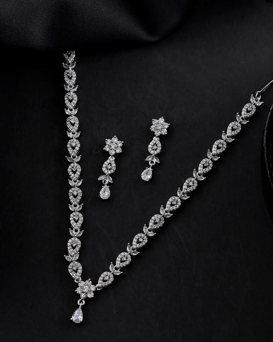 VOJ Silver Plated AD Studded Classic Jewellery Set - Swadesiicart