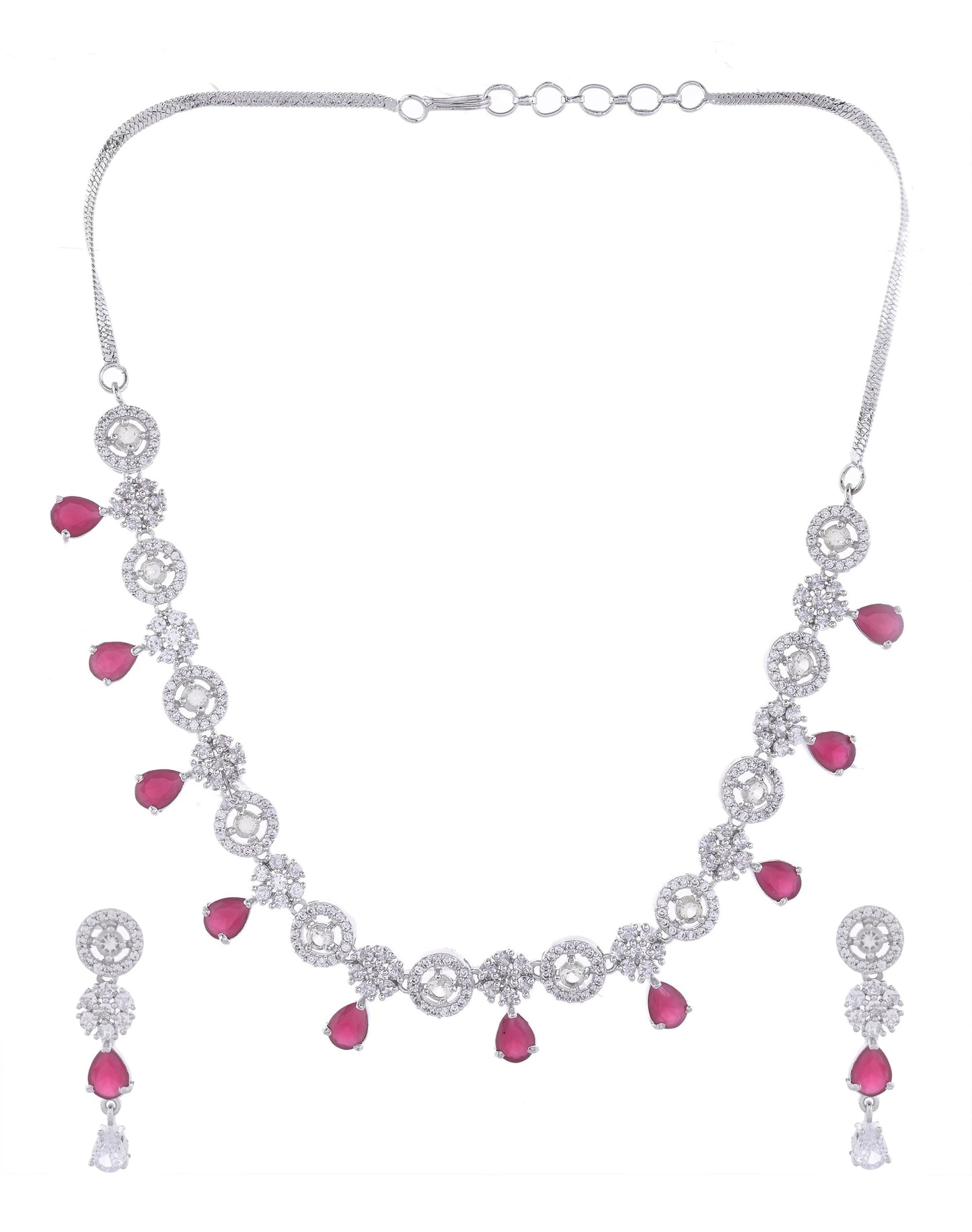 VOJ Silver Plated AD Studded Circular Shape Jewellery Set - Swadesiicart