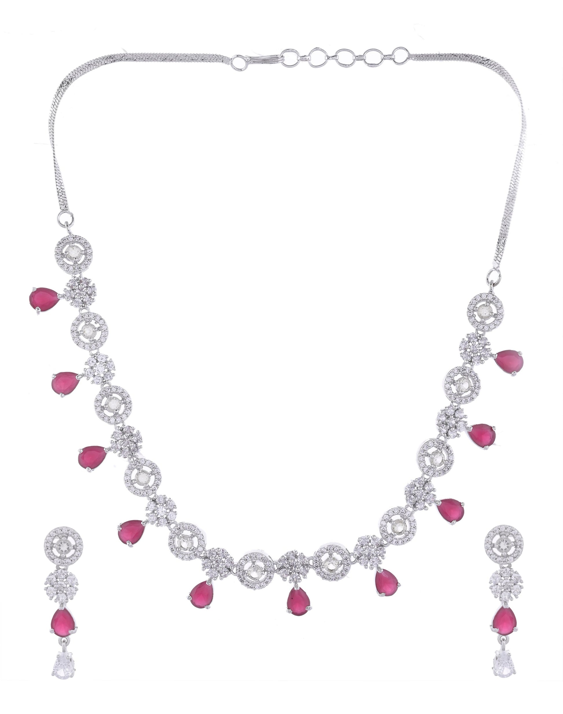 VOJ Silver Plated AD Studded Circular Shape Jewellery Set - Swadesiicart