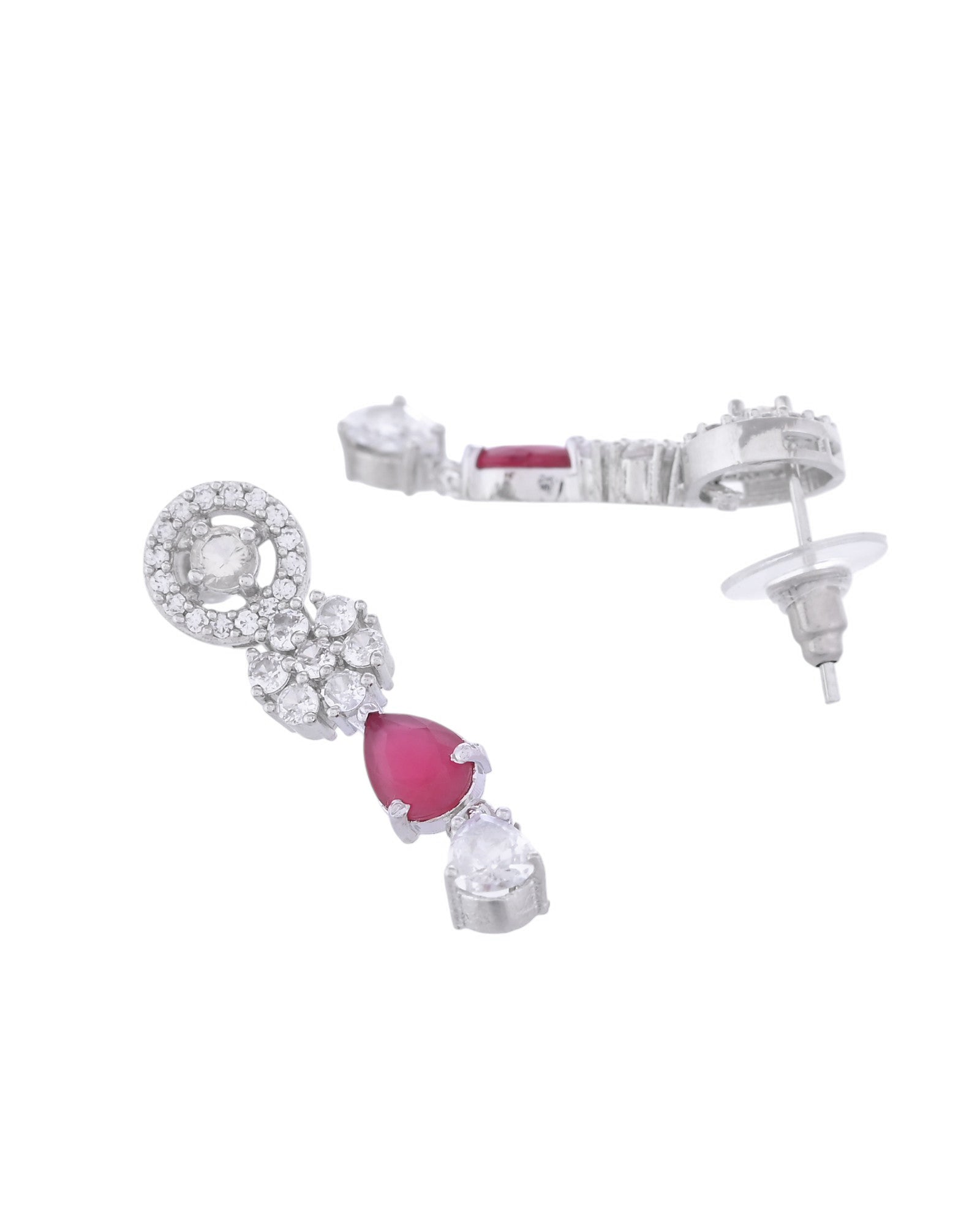 VOJ Silver Plated AD Studded Circular Shape Jewellery Set - Swadesiicart