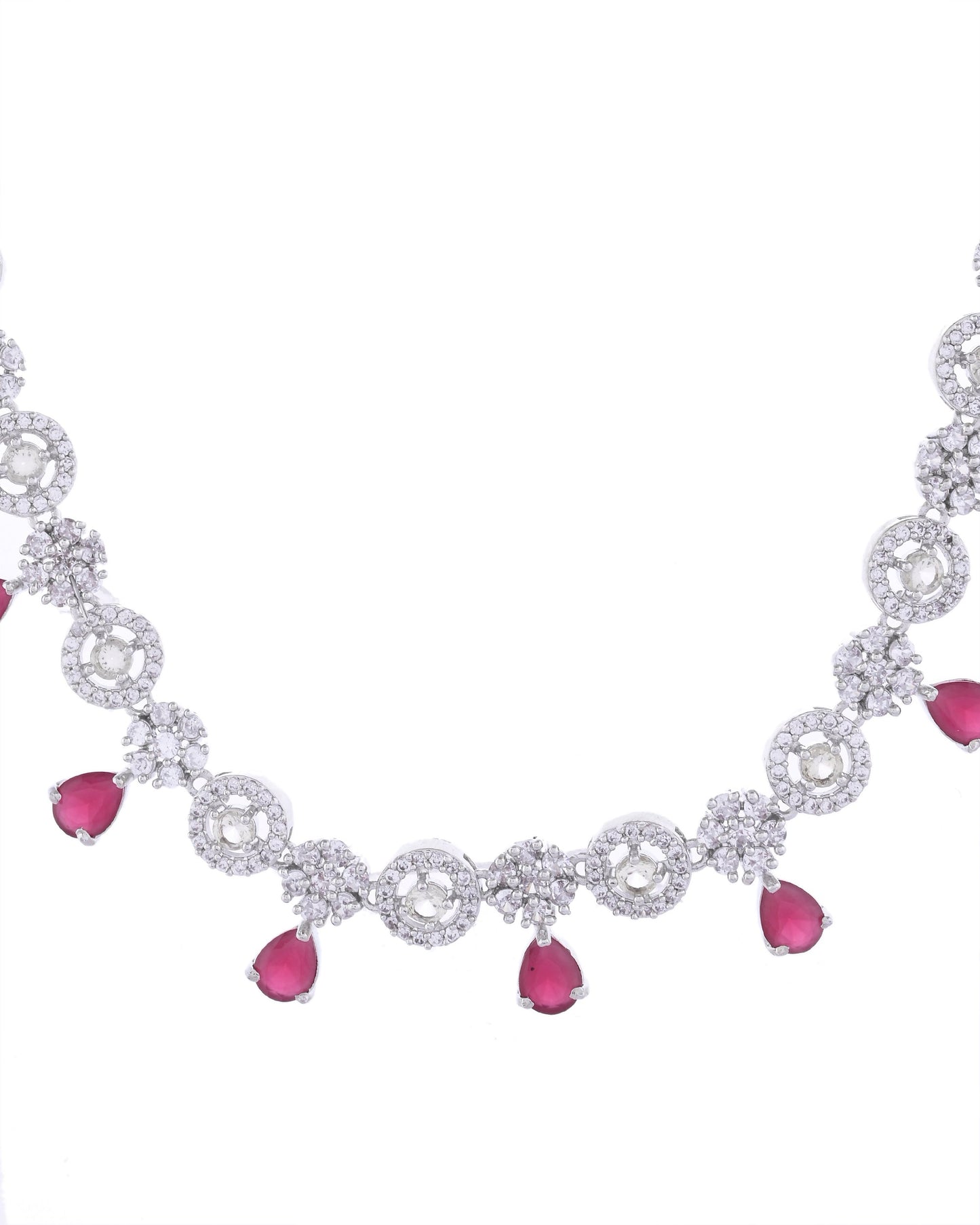 VOJ Silver Plated AD Studded Circular Shape Jewellery Set - Swadesiicart
