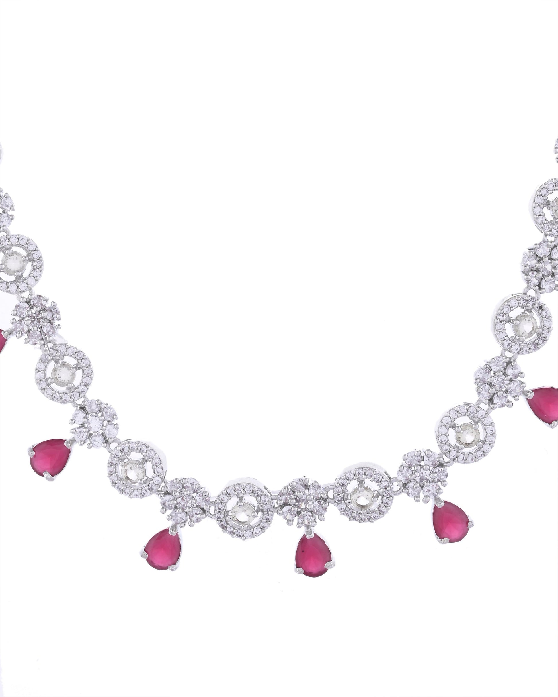 VOJ Silver Plated AD Studded Circular Shape Jewellery Set - Swadesiicart