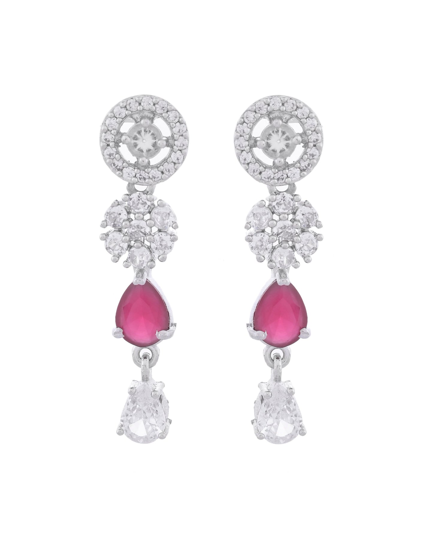 VOJ Silver Plated AD Studded Circular Shape Jewellery Set - Swadesiicart