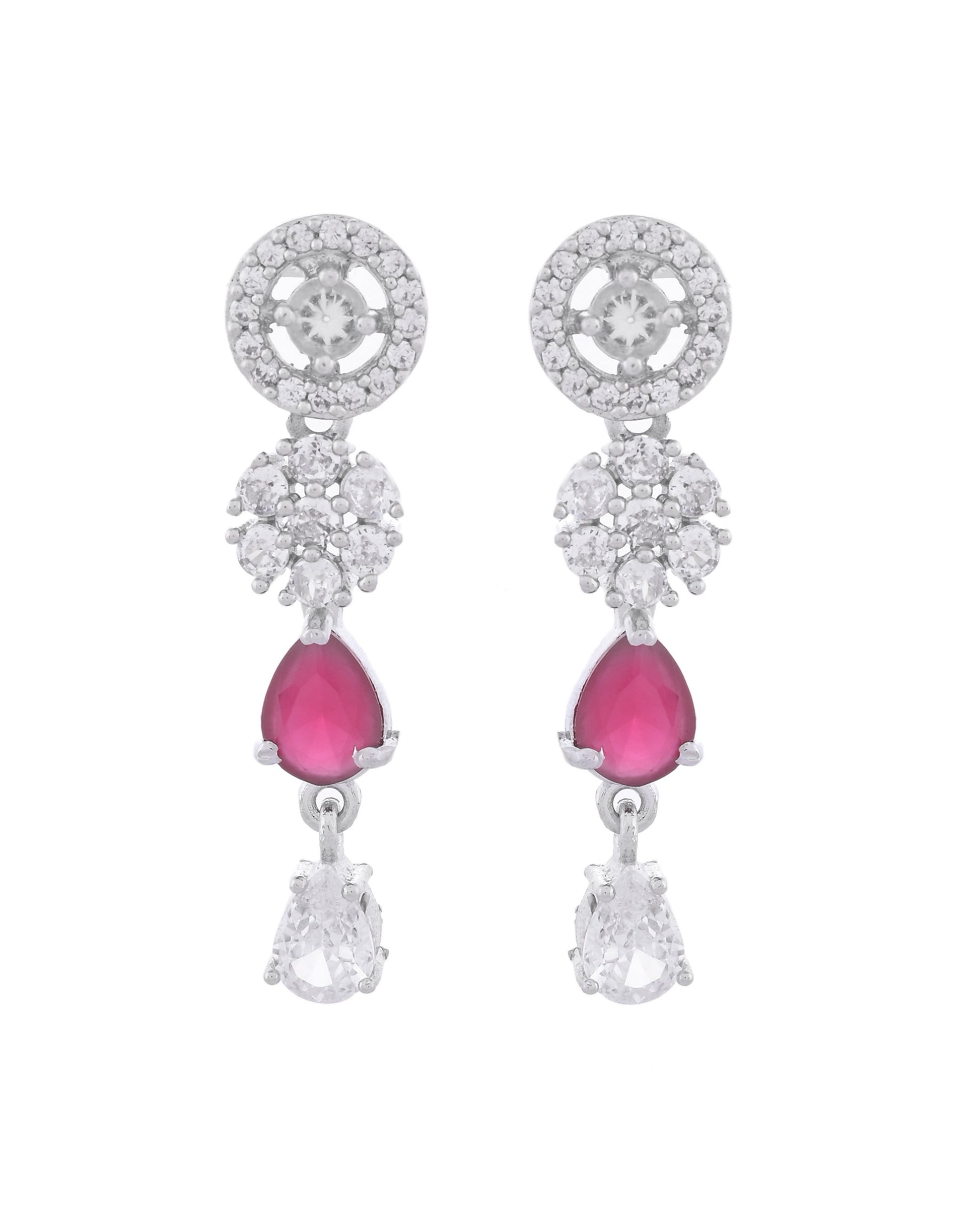 VOJ Silver Plated AD Studded Circular Shape Jewellery Set - Swadesiicart