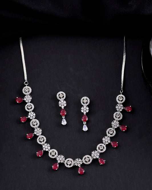 VOJ Silver Plated AD Studded Circular Shape Jewellery Set - Swadesiicart