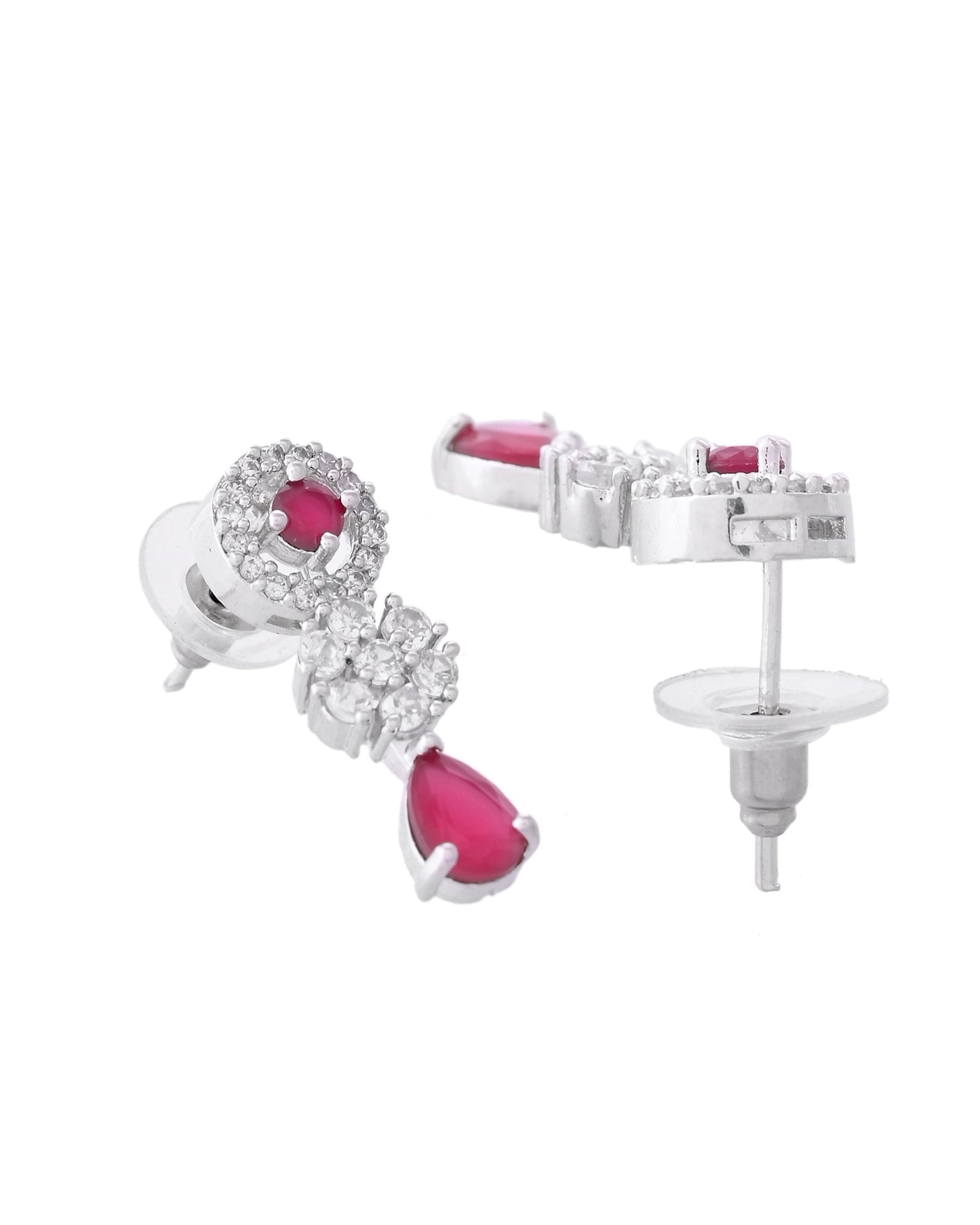 VOJ Silver Plated White And Marron AD Studded Circular Shape Jewellery Set - Swadesiicart