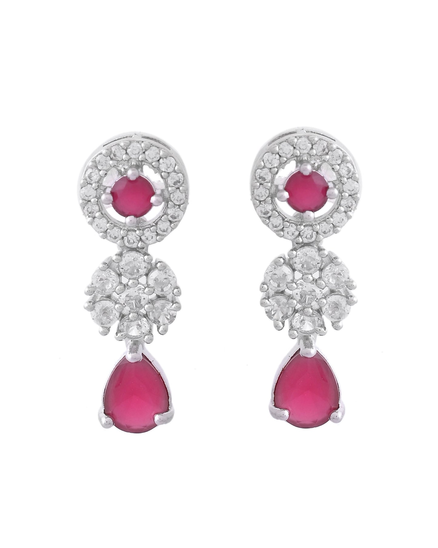 VOJ Silver Plated White And Marron AD Studded Circular Shape Jewellery Set - Swadesiicart