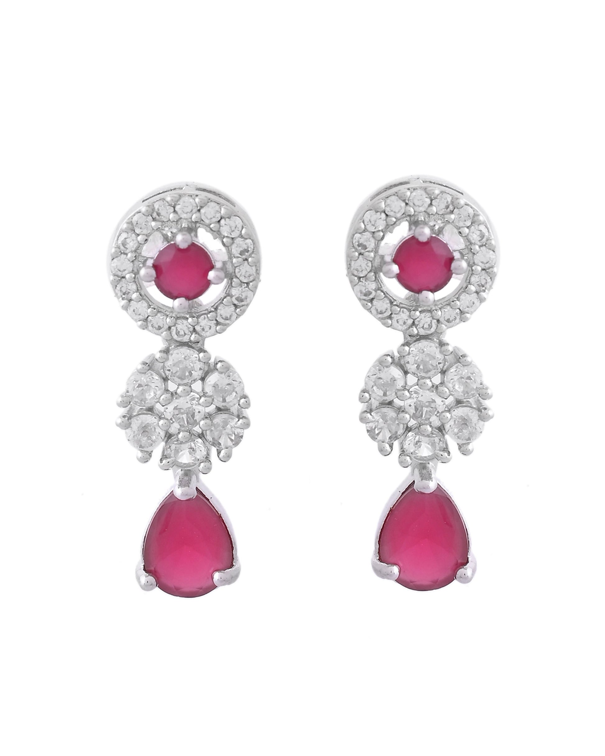VOJ Silver Plated White And Marron AD Studded Circular Shape Jewellery Set - Swadesiicart