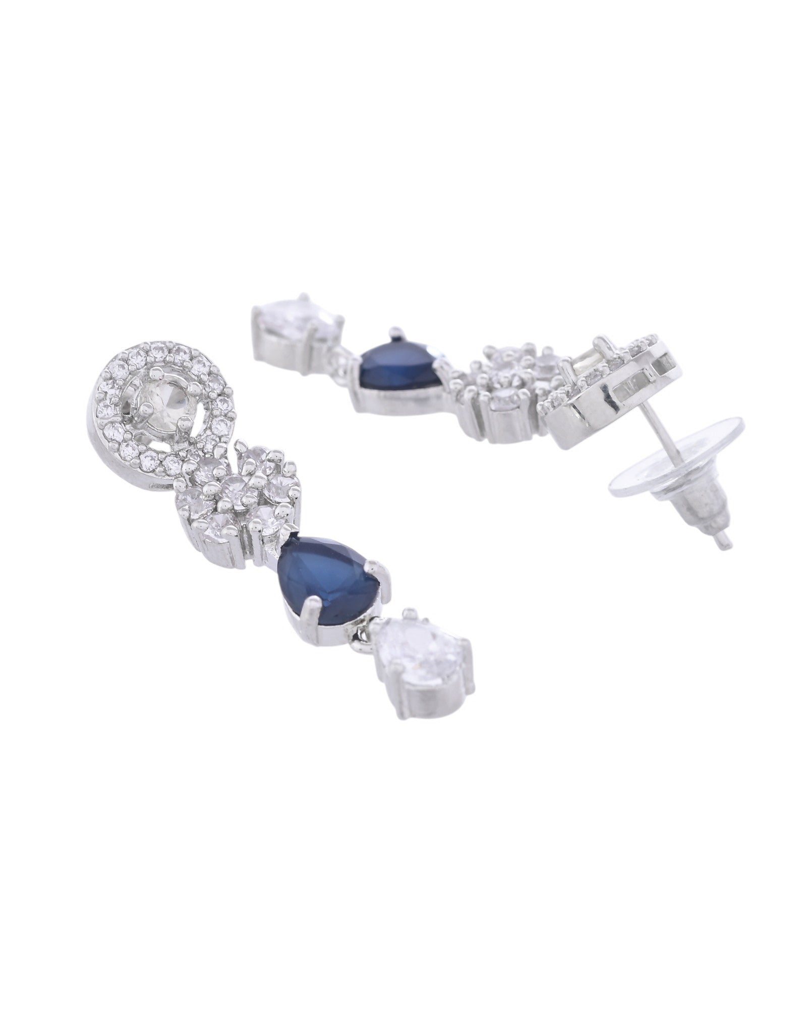 VOJ Silver Plated AD Studded Circular Shape With Black Stones Jewellery Set - Swadesiicart