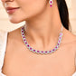 VOJ Silver Plated Pink Stone Studded Rectangular AD Jewellery Set - Swadesiicart
