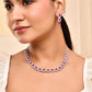 VOJ Silver Plated Pink Stone Studded Rectangular AD Jewellery Set - Swadesiicart