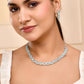 VOJ Silver Plated Sea Green Stone Studded Rectangular AD Jewellery Set - Swadesiicart
