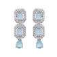 VOJ Silver Plated Sea Green Stone Studded Rectangular AD Jewellery Set - Swadesiicart