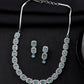 VOJ Silver Plated Sea Green Stone Studded Rectangular AD Jewellery Set - Swadesiicart