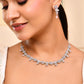 VOJ Silver Toned White And Baby Pink Stone Studded AD Jewellery Set - Swadesiicart
