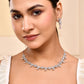 VOJ Silver Toned White And Baby Pink Stone Studded AD Jewellery Set - Swadesiicart