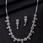 VOJ Silver Toned White And Baby Pink Stone Studded AD Jewellery Set - Swadesiicart