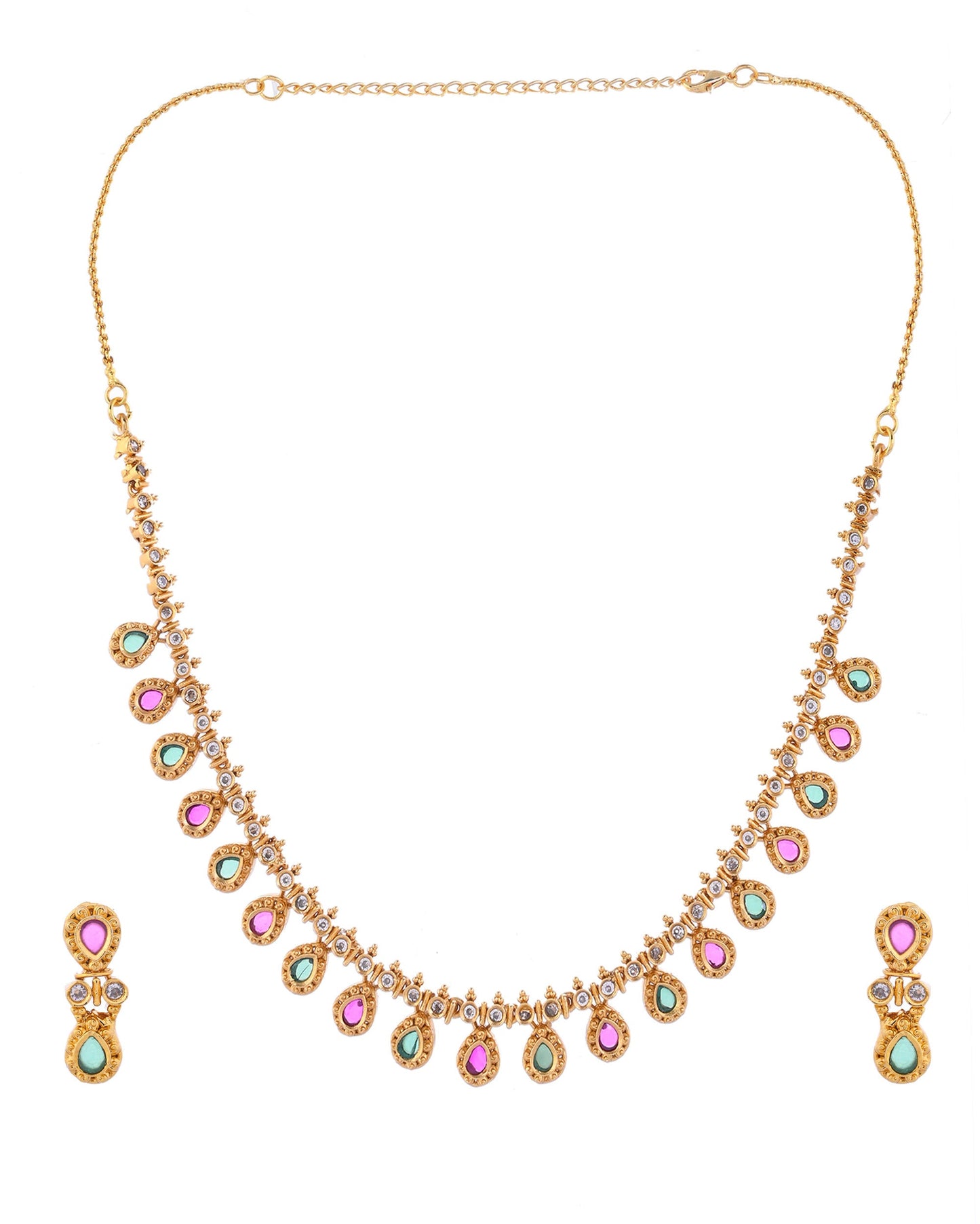 VOJ Gold Toned AD Stone Studded Classic Jewellery Set - Swadesiicart