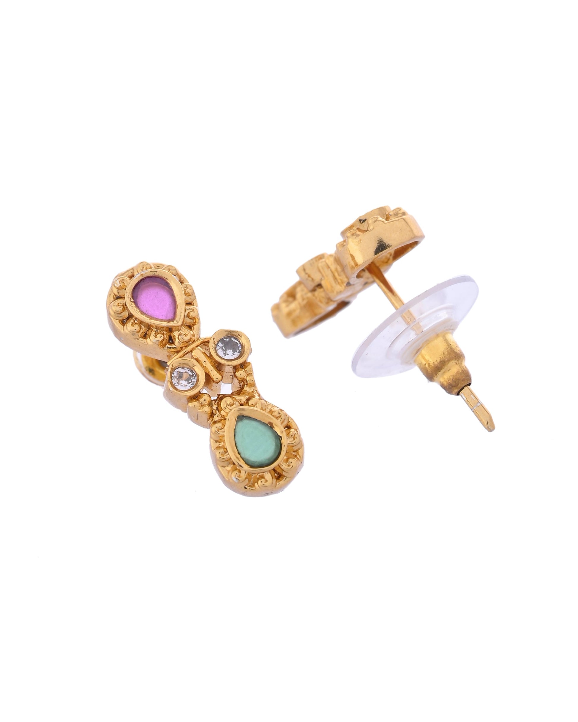 VOJ Gold Toned AD Stone Studded Classic Jewellery Set - Swadesiicart