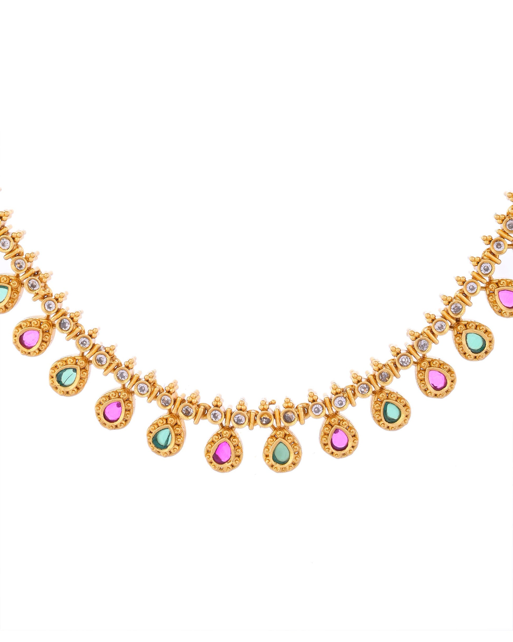 VOJ Gold Toned AD Stone Studded Classic Jewellery Set - Swadesiicart