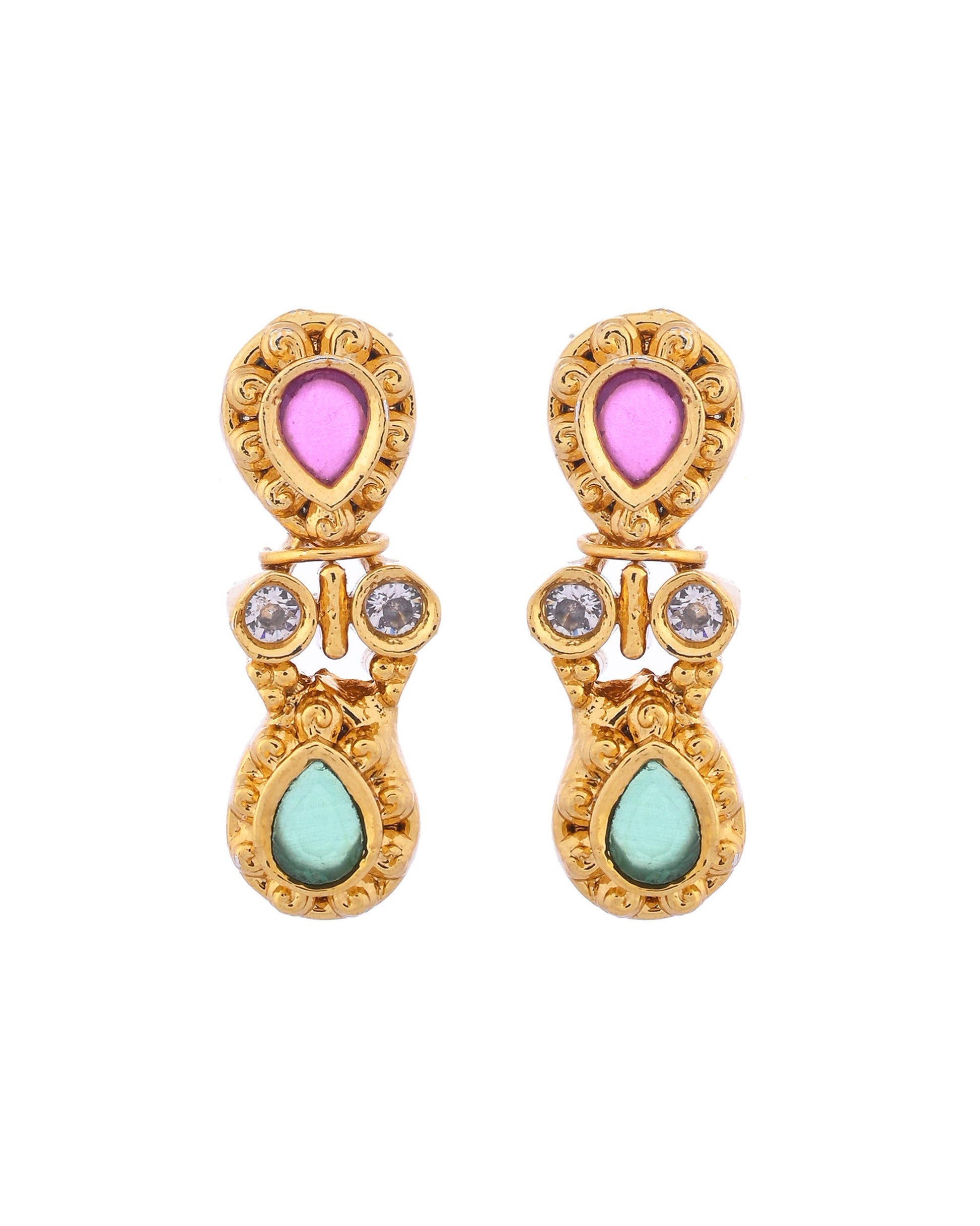 VOJ Gold Toned AD Stone Studded Classic Jewellery Set - Swadesiicart