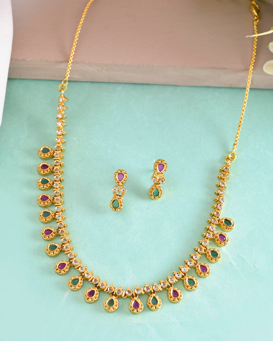 VOJ Gold Toned AD Stone Studded Classic Jewellery Set - Swadesiicart