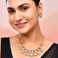 VOJ Gold-Polished Floral Shaped Stone Studded Designer Jewellery Set - Swadesiicart