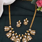 VOJ Gold-Polished Floral Shaped Stone Studded Designer Jewellery Set - Swadesiicart